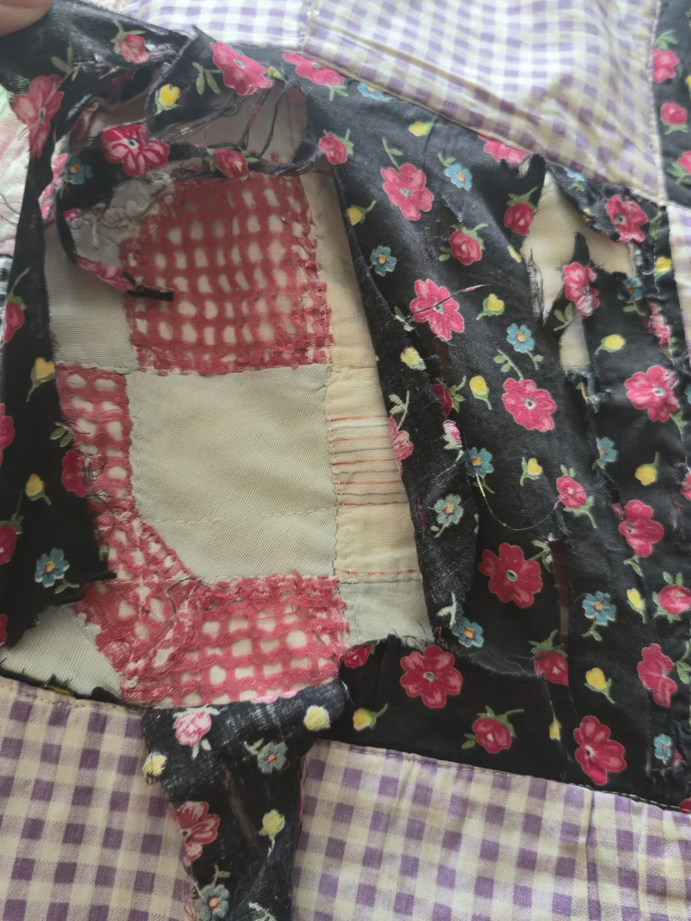 Vintage 30s 40s Quilt on Quilt Patched Over Cutter Craft 63x76 Heavy 6lb
